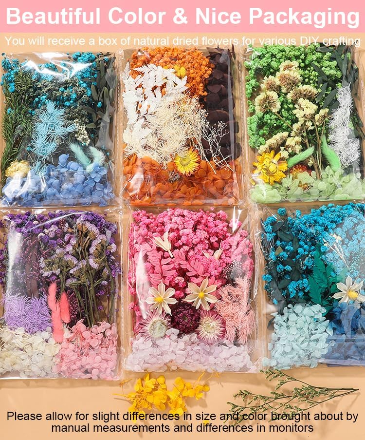 Real Dried Flowers for Crafts, Natural Dry Flowers for Crafts Mixed Natural Pressed Flowers, Small Dried Flowers for Resin Dry Flowers for Candle Making (Pink 1)