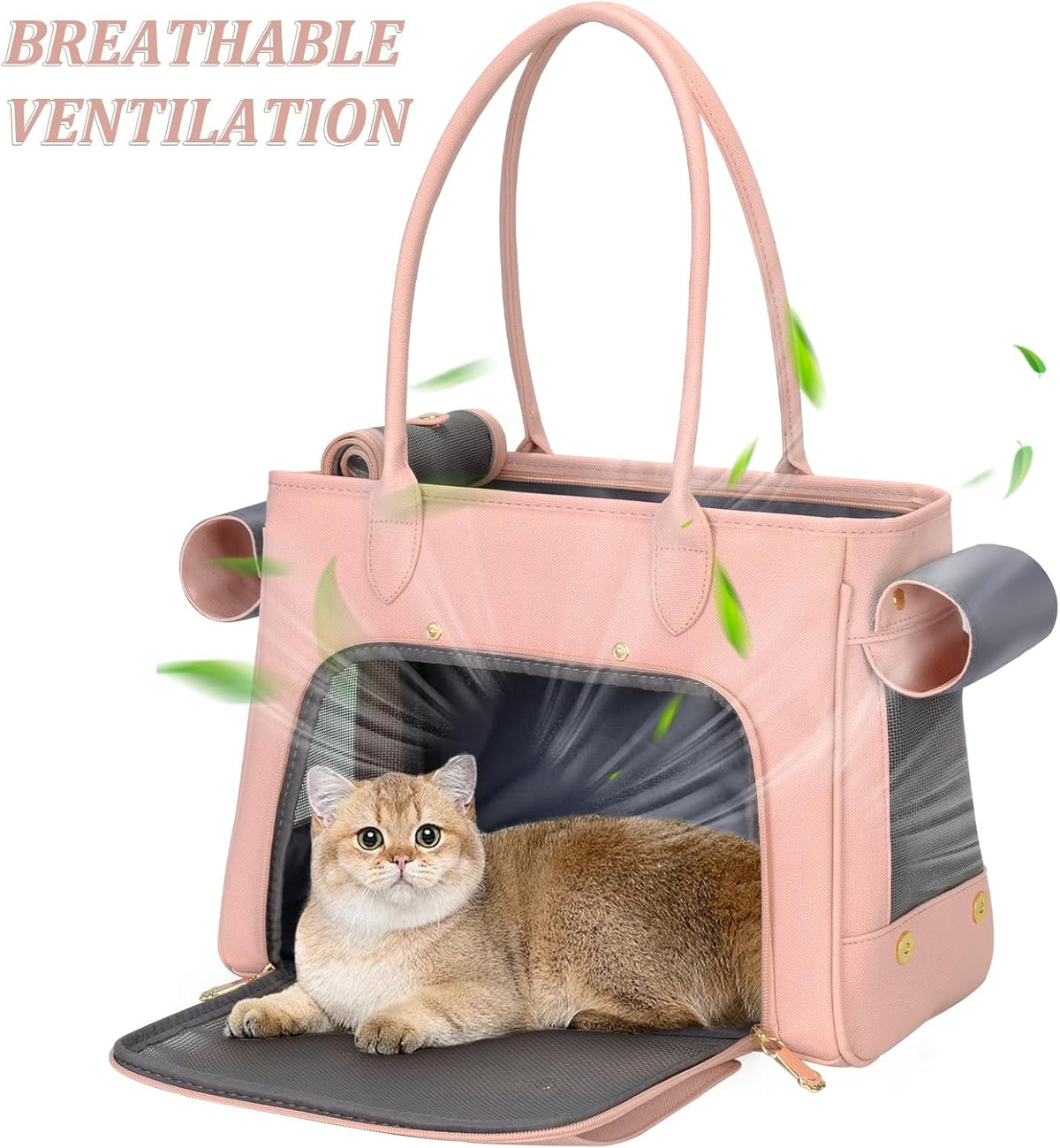 Fashion Pet Carrier Purse for Small Cat and Dog, Luxury Pu Soft-Sided Tote Bag with Large Pockets for Dogs and Puppies (Pink, 15.8" L x 7.5" W x 11.8" H)