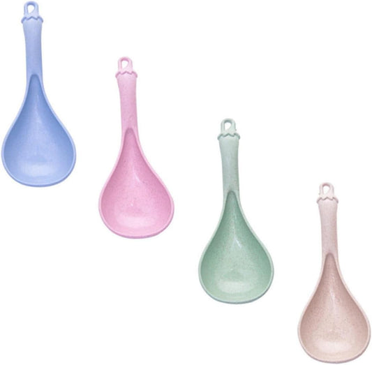 4pcs Long Handle Soup Spoons Lightweight Kitchen Utensils for Hot Pot Porridge and Cereal Easy to Clean and Ergonomic Design Blue Green Beige Pink