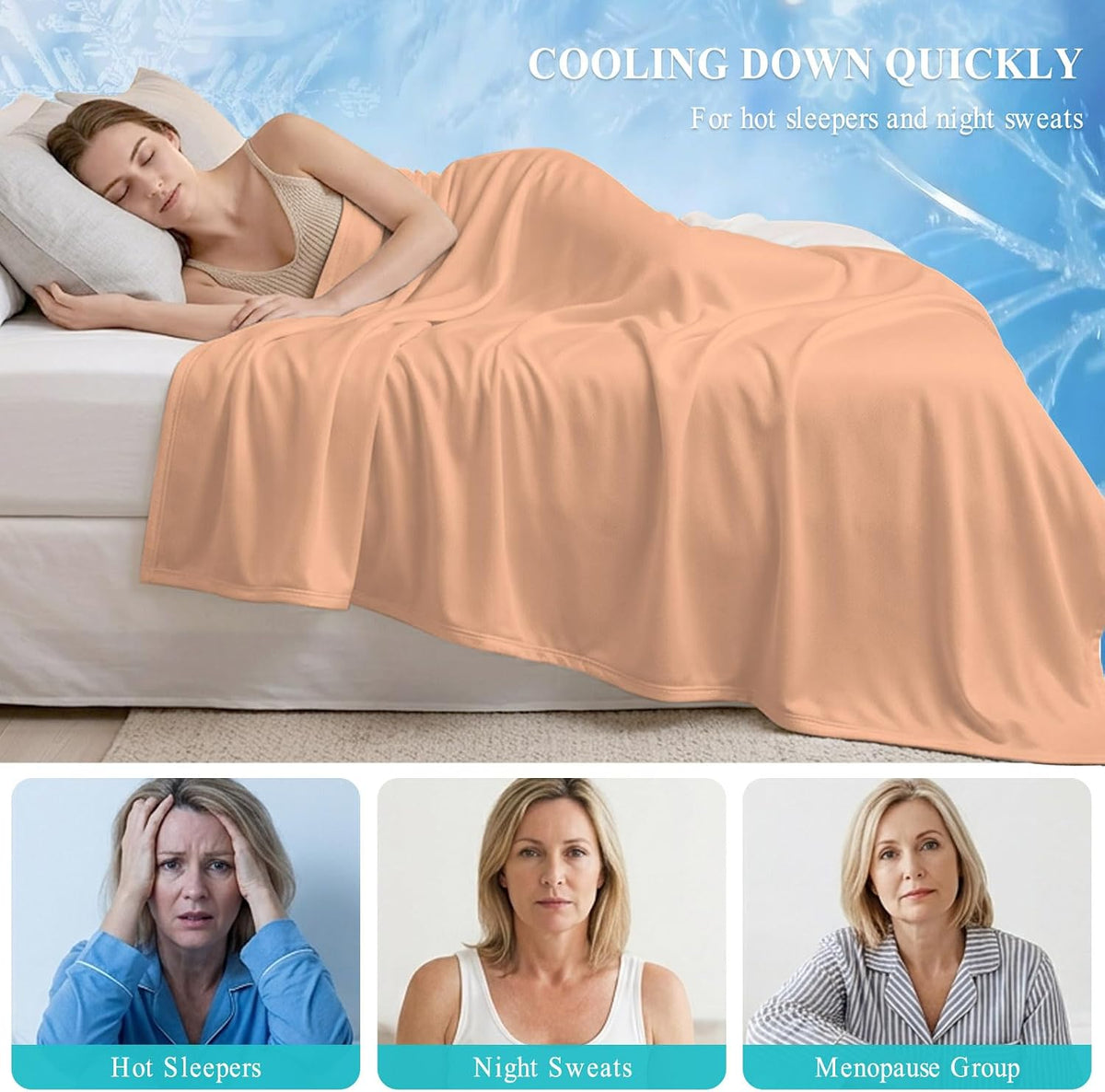 Cooling Blanket 30"x40", Peach Pink Watercolor Summer Cooling Blanket Breathable Lightweight Ice Blankets Solid Color Blankets for Night Sweats