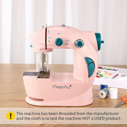 Mini Sewing Machine with Extension Table, Dual Speed Portable Sewing Machine for Beginners with Light, Sewing Kit for Household Use, Pink