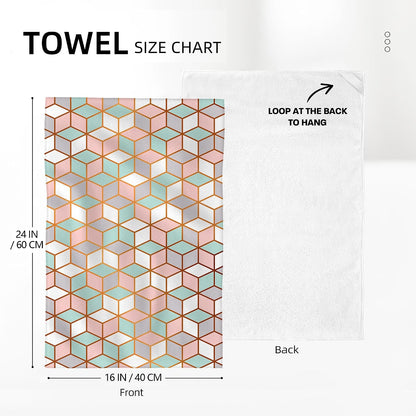 Pink Green Geometric Kitchen Towels Decorative Set of 2 Tea Towels