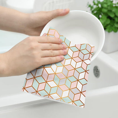Pink Green Geometric Kitchen Towels Decorative Set of 2 Tea Towels