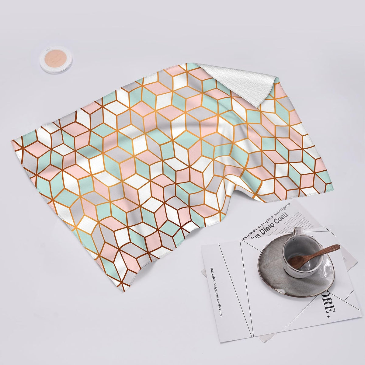 Pink Green Geometric Kitchen Towels Decorative Set of 2 Tea Towels