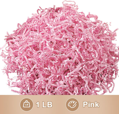 1 LB Crinkle Cut Paper Shred Pink Crinkle Shredded Paper for Gift Baskets - Gift Box Bag Filler - Confetti Stuffing for Birthday, Holiday Present Packaging Wrapping