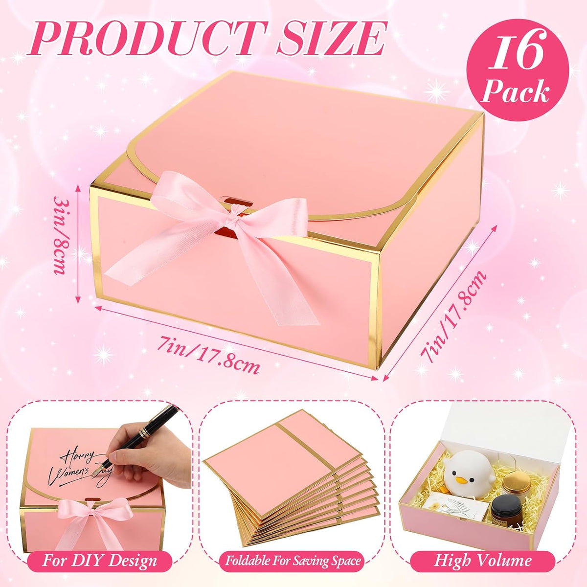 16 Pack Pink Gift Boxes with Lids for Bridesmaid Proposal
