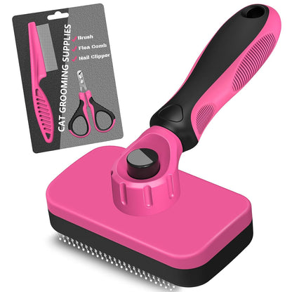3PCS Cat Grooming Supplies, Cat Brush & Nail Clipper/Trimmer & Flea Comb for Shedding Indoor Cats Essentials Stuff Accessories (Pink)