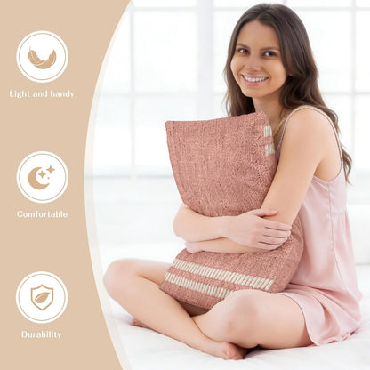 Peach Pink Texture Pillow Cases Standard Size Set of 2, Country Farmhouse Burlap Stripes Satin Pillowcase with Zipper for Hair/Skin, Decorative Pillow Covers for Bed/Couch/Sofa, 20x26 Inches