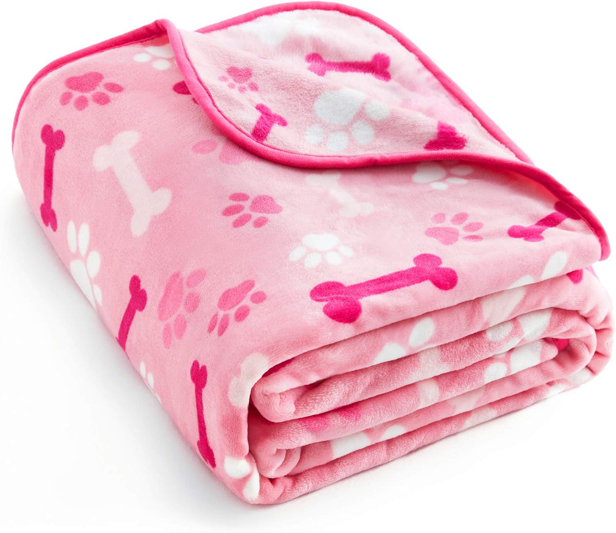 Luxurious Dog Blanket, 350 GSM Super Fuzzy Microplush Fleece Pet Blankets for Small Medium Large Dogs and Cats, Pink Paw and Bone, 32" x 24"