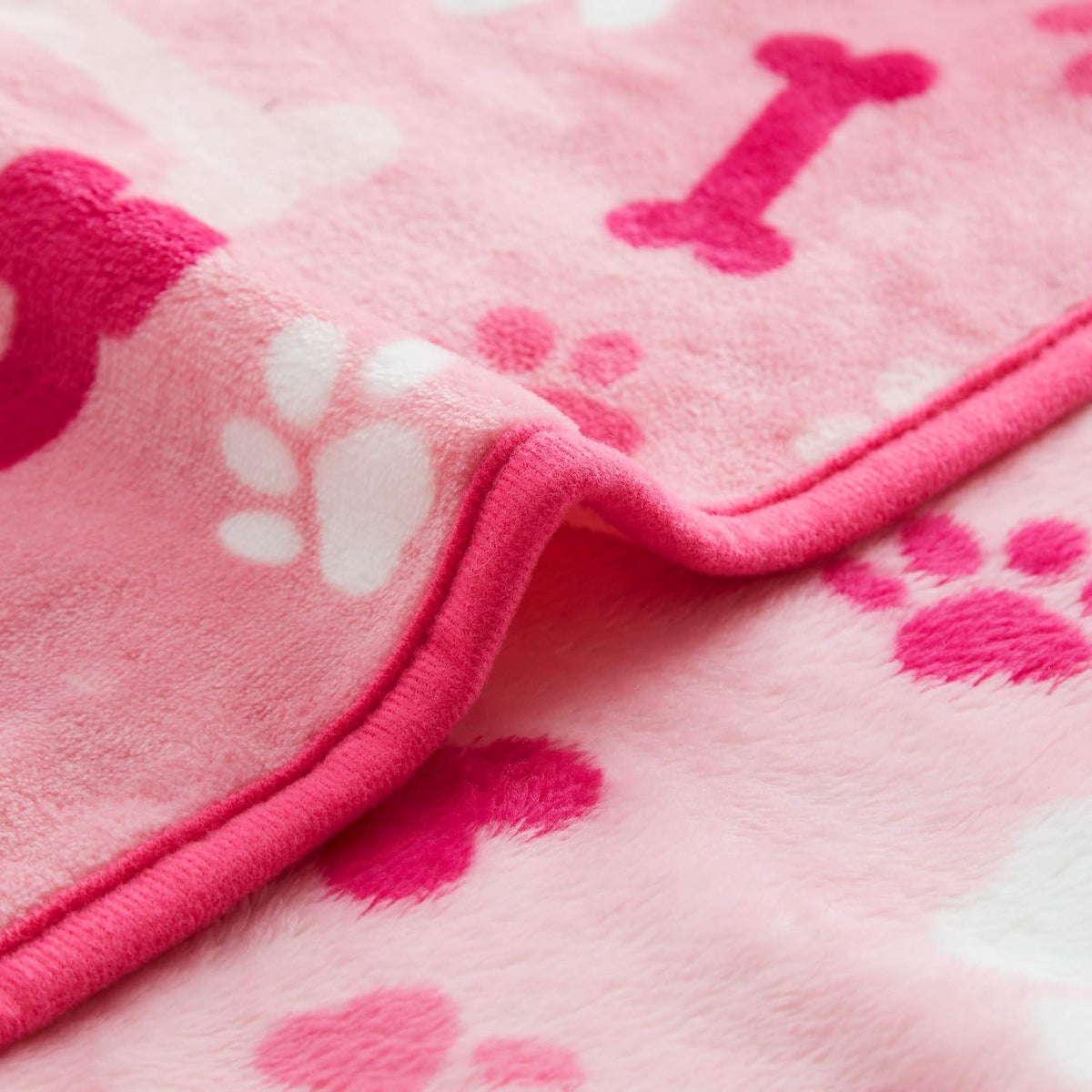 Luxurious Dog Blanket, 350 GSM Super Fuzzy Microplush Fleece Pet Blankets for Small Medium Large Dogs and Cats, Pink Paw and Bone, 32" x 24"