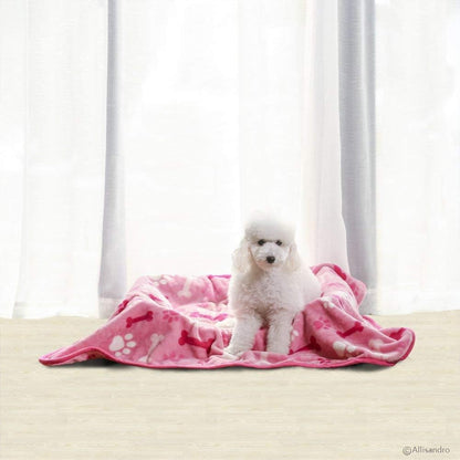 Luxurious Dog Blanket, 350 GSM Super Fuzzy Microplush Fleece Pet Blankets for Small Medium Large Dogs and Cats, Pink Paw and Bone, 32" x 24"