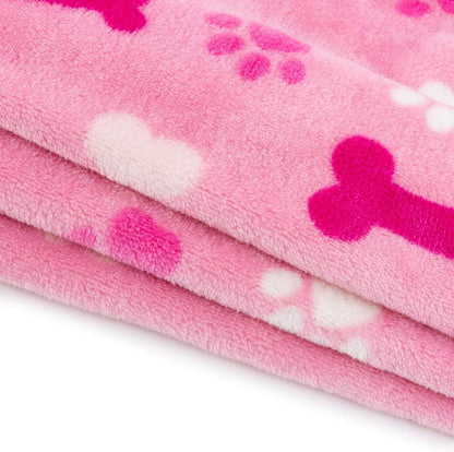 Luxurious Dog Blanket, 350 GSM Super Fuzzy Microplush Fleece Pet Blankets for Small Medium Large Dogs and Cats, Pink Paw and Bone, 32" x 24"
