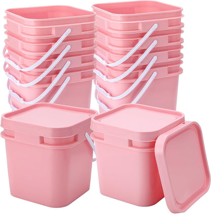 2.2 Gallon Square Bucket with Lid Food Grade Plastic Bucket 10L Utility Industrial Pail with Handle Container for Food Oil Tub Water Fishing Paint House Cleaning Car Washing (Pink,10pcs)