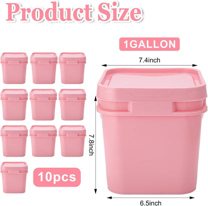 2.2 Gallon Square Bucket with Lid Food Grade Plastic Bucket 10L Utility Industrial Pail with Handle Container for Food Oil Tub Water Fishing Paint House Cleaning Car Washing (Pink,10pcs)