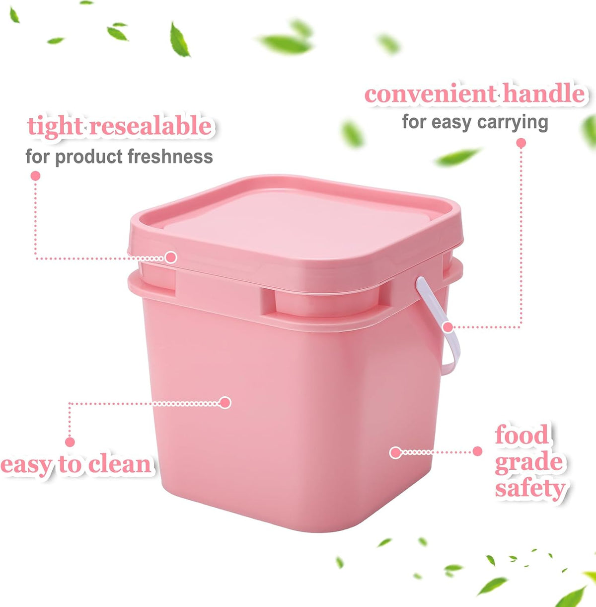 2.2 Gallon Square Bucket with Lid Food Grade Plastic Bucket 10L Utility Industrial Pail with Handle Container for Food Oil Tub Water Fishing Paint House Cleaning Car Washing (Pink,10pcs)