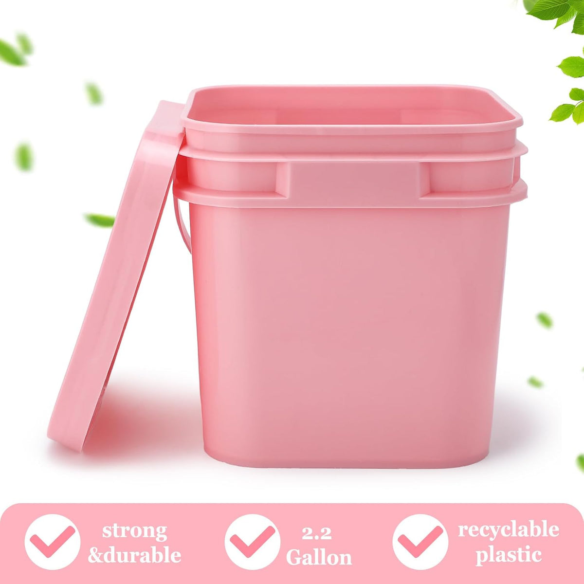 2.2 Gallon Square Bucket with Lid Food Grade Plastic Bucket 10L Utility Industrial Pail with Handle Container for Food Oil Tub Water Fishing Paint House Cleaning Car Washing (Pink,10pcs)