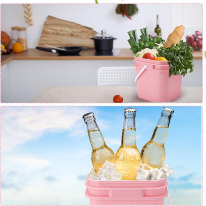 2.2 Gallon Square Bucket with Lid Food Grade Plastic Bucket 10L Utility Industrial Pail with Handle Container for Food Oil Tub Water Fishing Paint House Cleaning Car Washing (Pink,10pcs)
