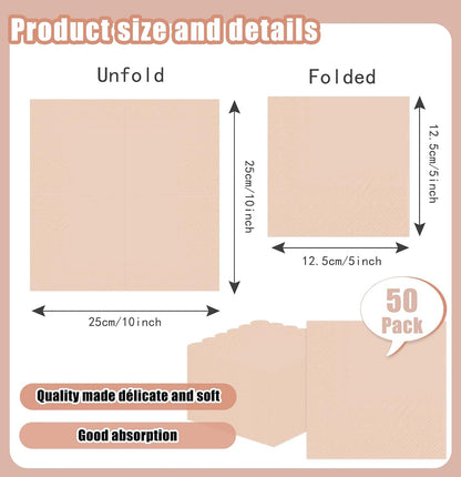 50 Pieces Rose Gold Napkins Disposable 3-Ply Rose Gold Cocktail Napkins Paper Dinner Napkins for Birthday Baby Shower Wedding Graduation Party Beverage Napkin
