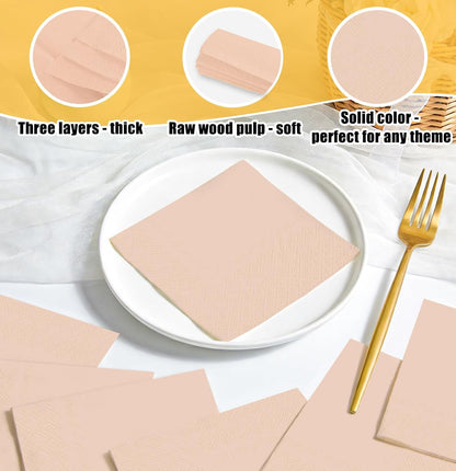 50 Pieces Rose Gold Napkins Disposable 3-Ply Rose Gold Cocktail Napkins Paper Dinner Napkins for Birthday Baby Shower Wedding Graduation Party Beverage Napkin