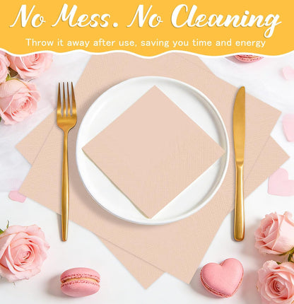 50 Pieces Rose Gold Napkins Disposable 3-Ply Rose Gold Cocktail Napkins Paper Dinner Napkins for Birthday Baby Shower Wedding Graduation Party Beverage Napkin