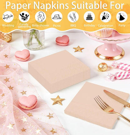 50 Pieces Rose Gold Napkins Disposable 3-Ply Rose Gold Cocktail Napkins Paper Dinner Napkins for Birthday Baby Shower Wedding Graduation Party Beverage Napkin
