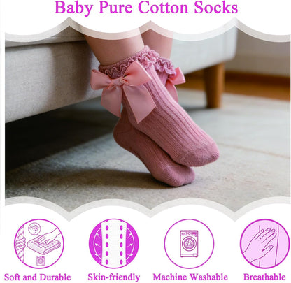 Baby Girl Socks,Ruffle Grip Bows,Toddler Newborn Infant,6 Pairs