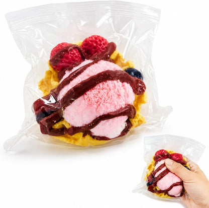 Realistic Toast Squishy Stress Relief Toy, Handmade Silicone Bread Squishy with Vivid Mud Feel, Perfect for Fun Squeezing, One of a Kind, Super Soft Fidget Toy (Fruit Ice Cream Waffle)