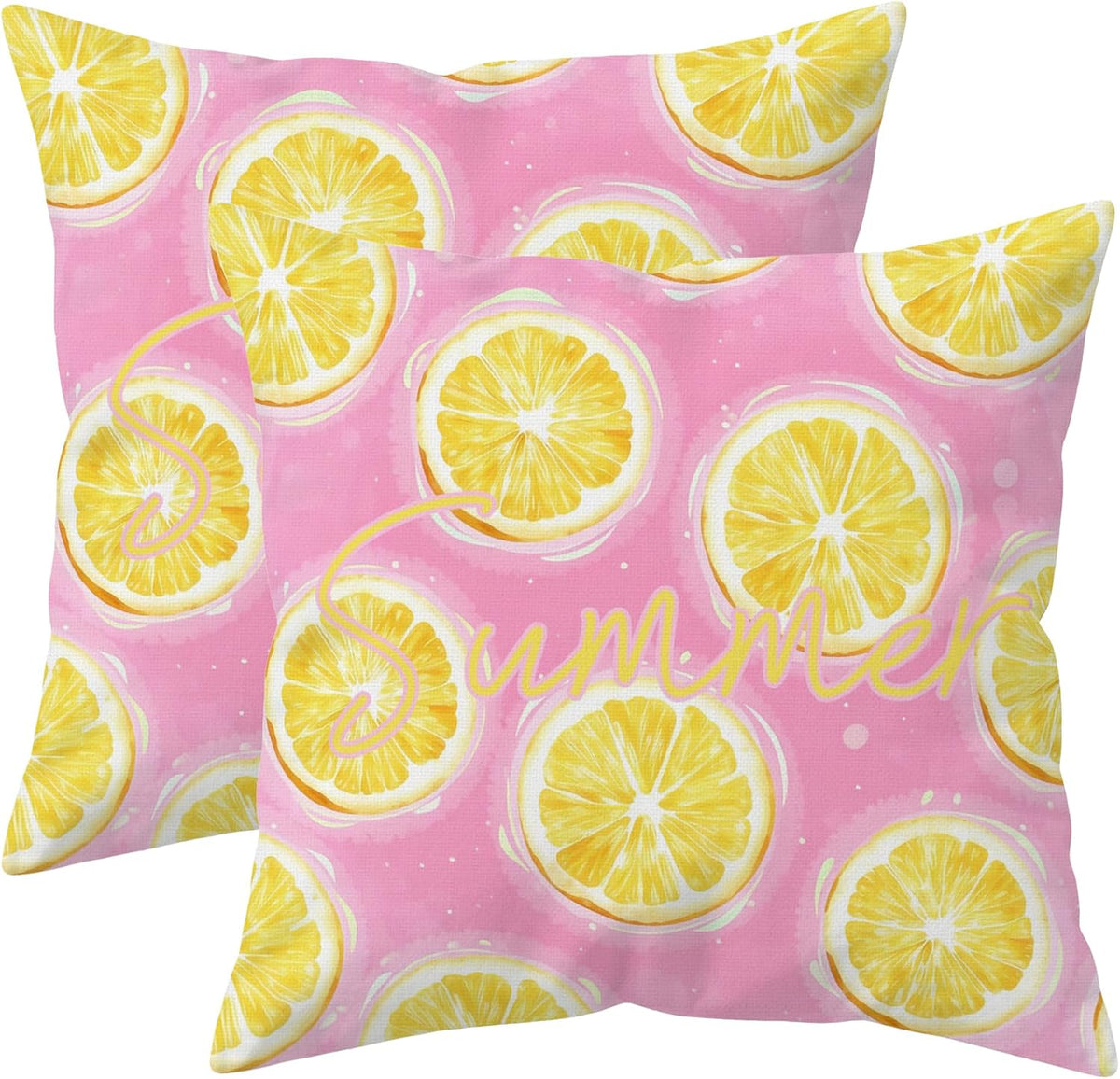 Summer Lemon Throw Pillow Covers 18x18 Inch Set of 2, Pink Citrus Decorative Pillowcases, Double-Sided Print Farmhouse Couch Cushion Covers for Sofa Bed Home Decor