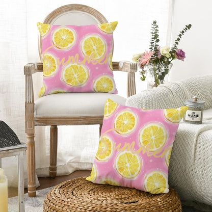 Summer Lemon Throw Pillow Covers 18x18 Inch Set of 2, Pink Citrus Decorative Pillowcases, Double-Sided Print Farmhouse Couch Cushion Covers for Sofa Bed Home Decor