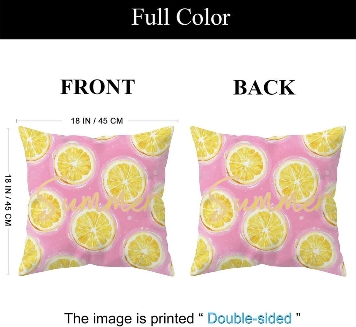 Summer Lemon Throw Pillow Covers 18x18 Inch Set of 2, Pink Citrus Decorative Pillowcases, Double-Sided Print Farmhouse Couch Cushion Covers for Sofa Bed Home Decor