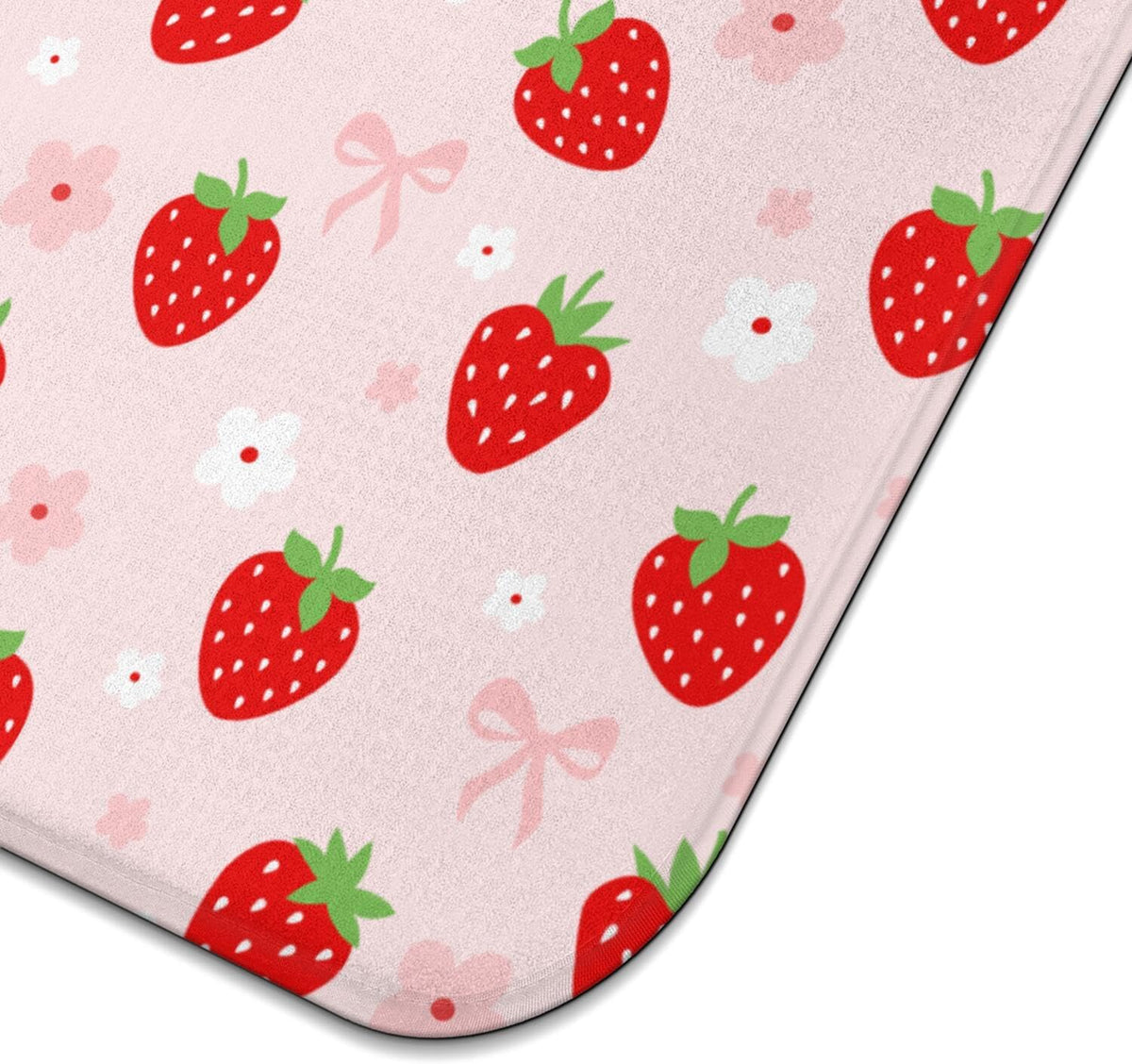 Strawberry Dish Drying Mat for Kitchen Counter,Pink Cute Floral Bow Microfiber Drying Mat,Washable Absorbent Kitchen Countertop Dish Draining Mat,16×18Inch