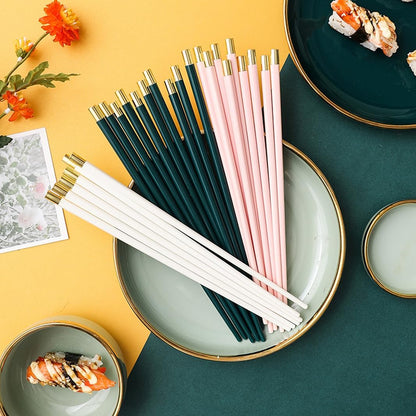 Japanese Porcelain Chopsticks Set Gift Box,5 Pairs Premium Reusable Dishwasher Safe Chopsticks Gift Set with Case, High-Grade Bone Ceramics Non-Slip Round Chopsticks Pink
