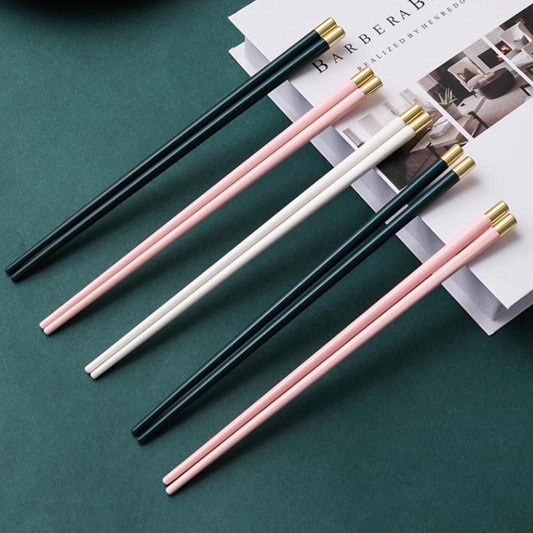 Japanese Porcelain Chopsticks Set Gift Box,5 Pairs Premium Reusable Dishwasher Safe Chopsticks Gift Set with Case, High-Grade Bone Ceramics Non-Slip Round Chopsticks Pink