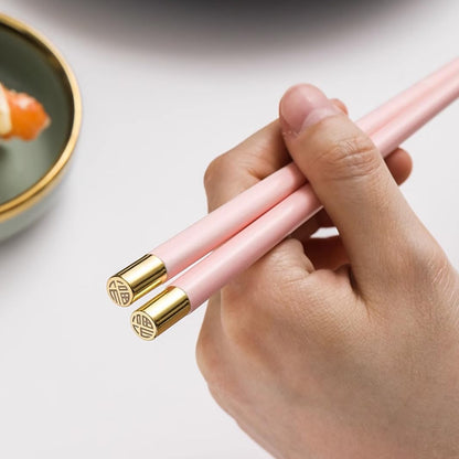 Japanese Porcelain Chopsticks Set Gift Box,5 Pairs Premium Reusable Dishwasher Safe Chopsticks Gift Set with Case, High-Grade Bone Ceramics Non-Slip Round Chopsticks Pink