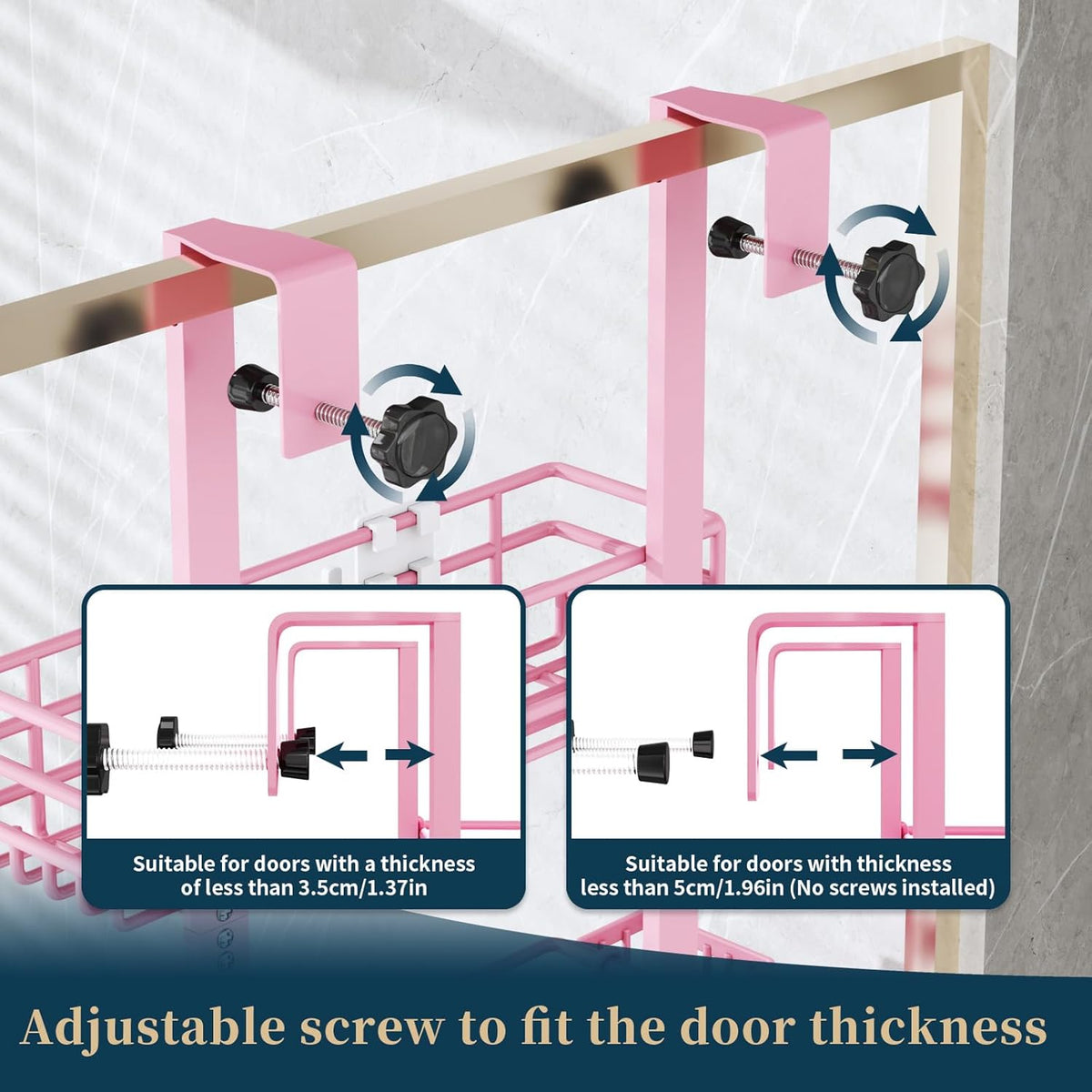 Over The Door Shower Caddy - 5 Tier Adjustable Shower Organizer Hanging with 2 Toothbrush Holders & 4 Hooks, Rustproof Organizer Shelf, Storage Rack for Bathroom, Pink