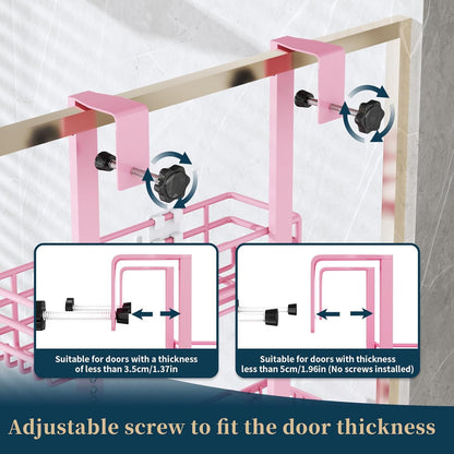 Over The Door Shower Caddy - 5 Tier Adjustable Shower Organizer Hanging with 2 Toothbrush Holders & 4 Hooks, Rustproof Organizer Shelf, Storage Rack for Bathroom, Pink