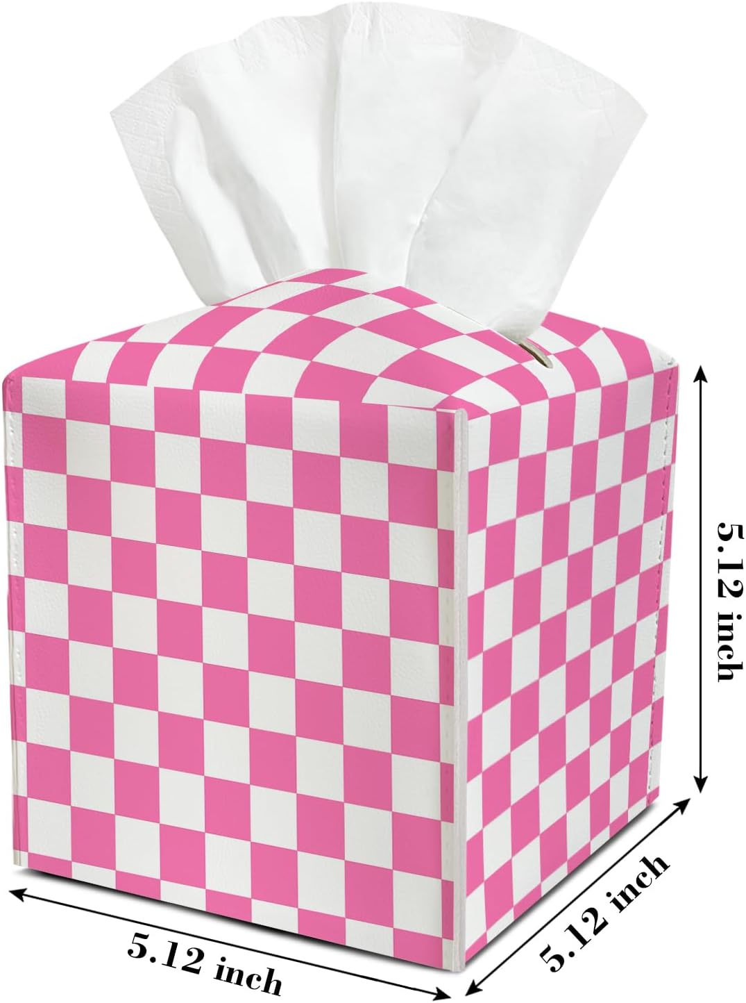 Pink Check Pattern Leather Tissue Box Cover Square Tissue Holder for Car Livingroom Office Decor Ideal Gifts for Women Colleagues Family Sister Bestie Daughter Birthday Christmas Housewarming - YT0187