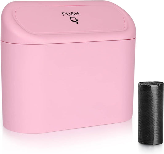 Car Trash Can with Lid, Vehicle Trash Bin Car Dustbin Garbage Organizer Holder with One Roll Trash Bag, Portable Hanging Mini Leakproof Cars Storage Bag Container for Auto, SUV, Office (Pink)