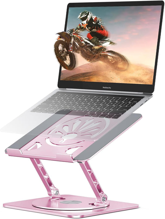 Adjustable Rotating Laptop Stand for Desk, Aluminum Riser, Pink