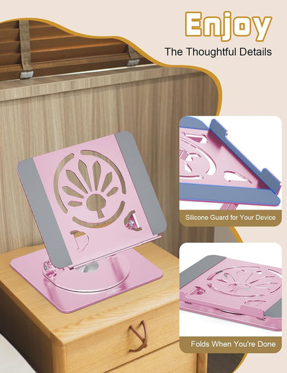 Adjustable Rotating Laptop Stand for Desk, Aluminum Riser, Pink
