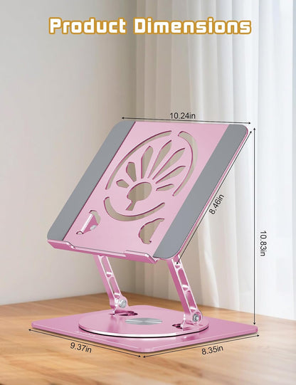 Adjustable Rotating Laptop Stand for Desk, Aluminum Riser, Pink