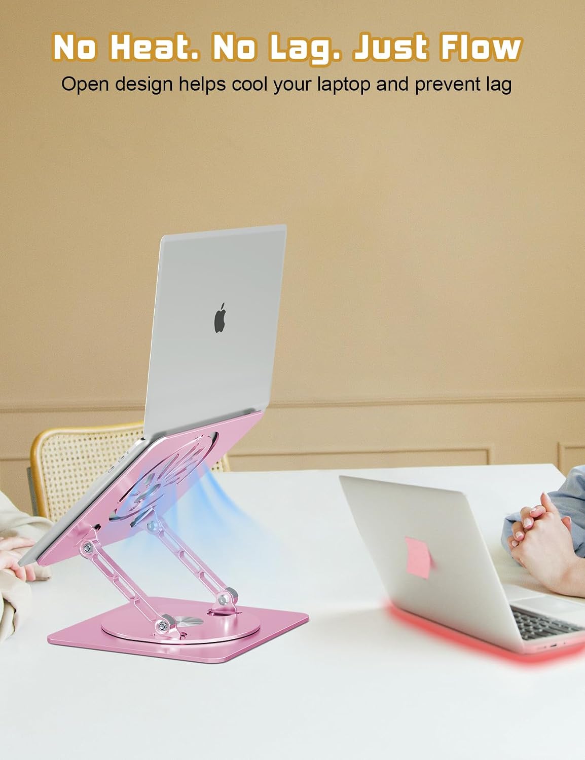 Adjustable Rotating Laptop Stand for Desk, Aluminum Riser, Pink