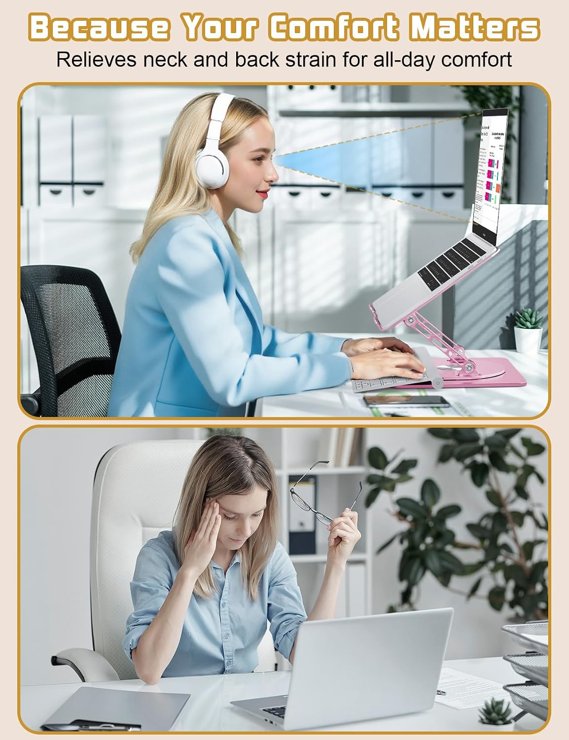 Adjustable Rotating Laptop Stand for Desk, Aluminum Riser, Pink