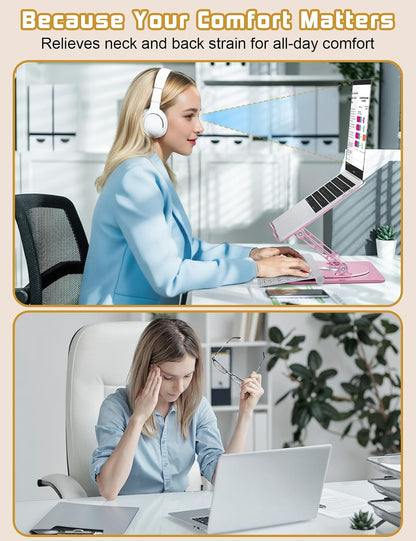 Adjustable Rotating Laptop Stand for Desk, Aluminum Riser, Pink
