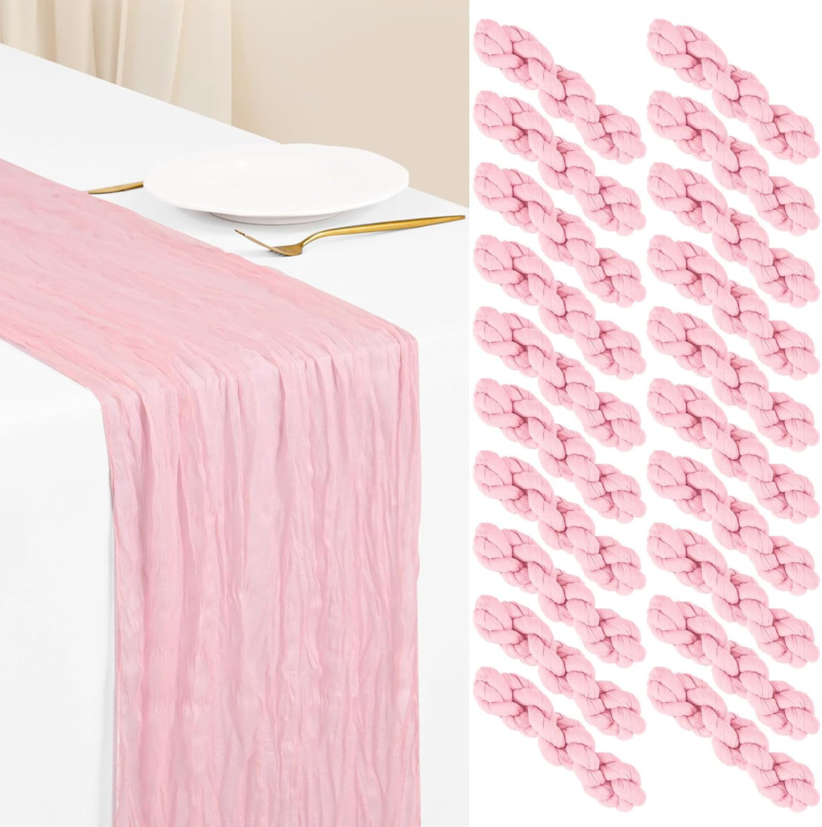 20 Pack Light Pink Cheesecloth Table Runner, 17 x 108 Inches