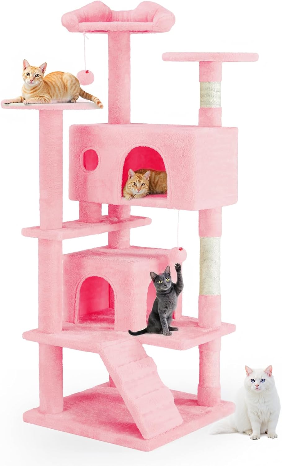 54 Inch Cat Tree Tower with Natural Sisal Scratching Post