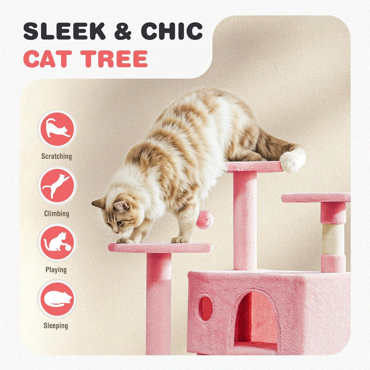 54 Inch Cat Tree Tower with Natural Sisal Scratching Post