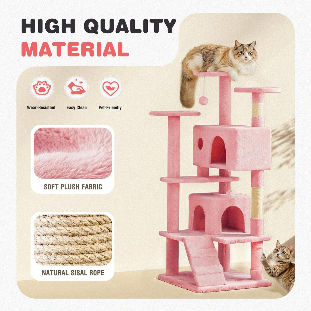 54 Inch Cat Tree Tower with Natural Sisal Scratching Post