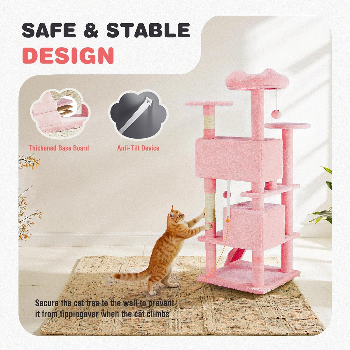 54 Inch Cat Tree Tower with Natural Sisal Scratching Post