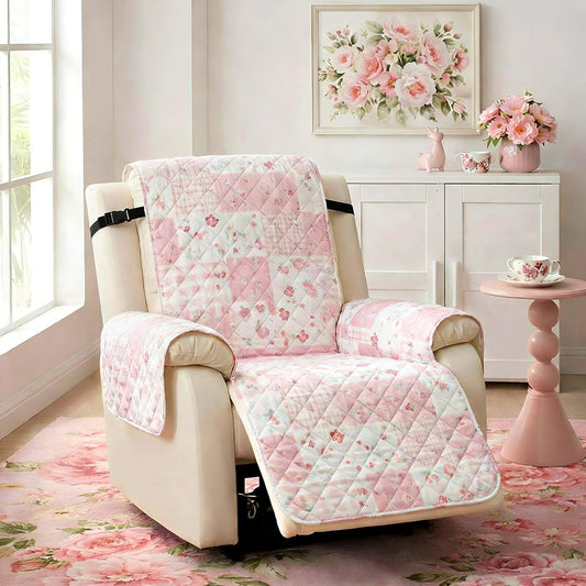 Pink Patchwork Recliner Chair Cover Flower Recliner Slipcover